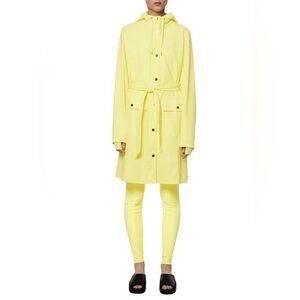 RAINS Curve W Jacket Yellow Straw XL | Waterproof Belted Raincoat Windbreaker NW